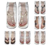 riou Calcetines Mujer Divertidos Originales 3D Chanclas Estampado Calcetines Corto Personalizadas Tobillos Bajos, Regalos para Niña y Mujer Talla única, 5 Pares,37-43