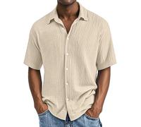 riou Camisa Cuello Mao Hombre Lino, Informales Sin Cuello Verano Henley Camisas Coton de Color Sólido con Botónes Bolsillo Doble Capa Camisa Henley Vacaciones Playa Boda M-4XL