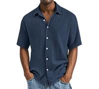 riou Camisa Cuello Mao Hombre Lino, Informales Sin Cuello Verano Henley Camisas Coton de Color Sólido con Botónes Bolsillo Doble Capa Camisa Henley Vacaciones Playa Boda M-4XL