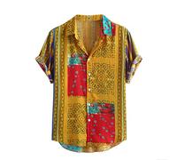 riou Camisa Hawaiana hombre Amarilla Estampado Hawai Camisa de Verano Ligeras Camisas de Ocio Elegante Clásica Ligero y Transpirable Camiseta Básica para el Tiempo Libre