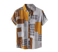 riou Camisa Hawaiana hombre Amarilla Estampado Hawai Camisas Manga Corta Shirt Camisetas de Playa con Botones Chico Adolescente Blusa Superior Ajuste Regular