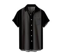 riou Camisa Hawaiana Hombre Originales Funky Estampado a Rayas Suelta Camisas Hawaiana Manga Corta Casual Vintage Camiseta Básica T-Shirt Tops con Bolsillo Talla Grande para Playa Vacaciones