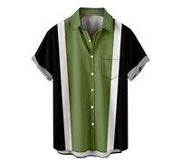 riou Camisa Hawaiana Hombre Originales Funky Estampado a Rayas Suelta Camisas Hawaiana Manga Corta Casual Vintage Camiseta Básica T-Shirt Tops con Bolsillo Talla Grande para Playa Vacaciones