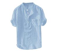 riou Camisas Lino y Algodón Hombre Tallas Grande Originales de Vestir Blusa Tops Camisetas de Playa Informales con Botónes Top Slim Fit Suave Cómodo Henley Camisas Regalo Original S-3XL