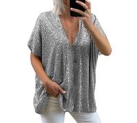 riou Camiseta Brillo Mujer Manga Larga Brillantes Cuello Redondo Casual Túnica Top Color Sólido Moda Suelto Sexy Slim Fit Primavera Camisa Original Otoño Invierno Basic tee