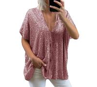 riou Camiseta Brillo Mujer Manga Larga Brillantes Cuello Redondo Casual Túnica Top Color Sólido Moda Suelto Sexy Slim Fit Primavera Camisa Original Otoño Invierno Basic tee