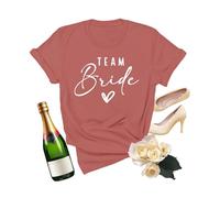 riou Camiseta Manga Corta Mujer Bride Blanca Rosa Team Bride T-Shirt Elegante Camisas Casual Suelta Cuello Redondo Graciosos Camiseta Novia Despedida de Soltera,Tops Novia del Equipo