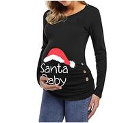 riou Camiseta Manga Larga Mujeres Embarazadas Navidad Impresión Sudaderas sin Capucha Navideño Ropa Premamá Jersey Suéter Hoodie Talla Grande Informal para Otoño Invierno
