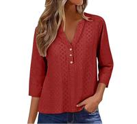 riou Camisetas Manga Media Mujer Talla Grande Mode Cuello en V Hueco Transpirable Blusa de Mujer Informal Cómodo Basic Blusa Tops Oficina Fiesta Superior Primavera tee