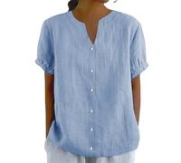riou Camisetas Mujer Manga Larga Originales Algodón y Lino Cuello V Suelto Elegante Moda Deportivo Túnica Cómodo Blusa de Manga 3/4 Oficina Fiesta Superior Talla Grande tee