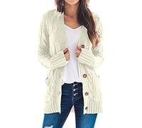 riou Cardigan Mujer Invierno Talla Grande Cárdigans con Botones cálidos Manga Larga Casual Rebeca Frente Abierto Señoras Moda Abrigos Deportivos Pullover Chal Largo