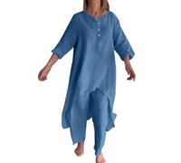 riou Chandal Mujer Vompleto Verano Casual Lino Elástico Color Sólido Traje De Dos Piezas Suave Y Cómodo Traje De Ligera Ropa De Deportivo Fiesta Oficina Negocios Vestir Playa