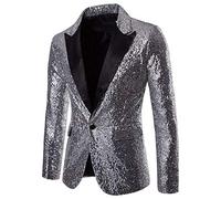 riou Chaqueta de los Hombres Blazer de Lentejuelas Dorado Traje de Rendimiento Traje Floral con Solapa con Muesca Blazer de Moda con Estilo One Buckle