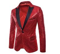 riou Chaqueta de los Hombres Blazer de Lentejuelas Dorado Traje de Rendimiento Traje Floral con Solapa con Muesca Blazer de Moda con Estilo One Buckle