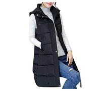 riou Chaquetas Mujer Sin Mangas Chalecos Acolchados Medio Largo Chaleco de Plumas Invierno con Capucha Parka Abrigos Slim Fit Acolchada Cremallera Jersey Abierto Casual