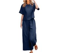 riou Conjunto Chandal Deportivo Mujer Verano Algodón y lino Elástico Tallas Grandes Camiseta Y Pantalones Cordón Suave Y Cómodo Ropa De Deportivo Ropa Para Fiesta Oficina Negocios Vestir Playa