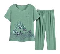 riou Conjunto Chandal Deportivo Mujer Verano Tallas Grandes Algodón O-Cuello Traje De Dos Piezas Cómodo Y Transpirable Ropa Para El Hogar Traje De Ligera Fiesta Oficina Negocios Vestir Playa