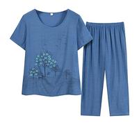 riou Conjunto Chandal Deportivo Mujer Verano Tallas Grandes Algodón O-Cuello Traje De Dos Piezas Cómodo Y Transpirable Ropa Para El Hogar Traje De Ligera Fiesta Oficina Negocios Vestir Playa