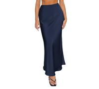 Riou Falda Satinada Midi Mujer - Elegante Falda Larga De Cintura Alta, Blanca, Para Verano