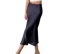 Riou Falda Satinada Midi Mujer - Elegante Falda Larga De Cintura Alta Para Verano - Blanca