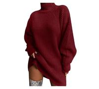riou Jersey Mujer Invierno Largo Elegante Vestido de Suéter de Cuello Alto Jersey de Manga Larga Punto Túnica Cómodo Elástico Rayas Jersey Cable Knitted Lana Casual Suéter Pullover Original