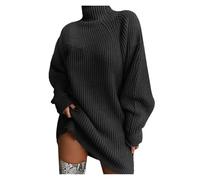 riou Jersey Mujer Invierno Largo Elegante Vestido de Suéter de Cuello Alto Jersey de Manga Larga Punto Túnica Cómodo Elástico Rayas Jersey Cable Knitted Lana Casual Suéter Pullover Original