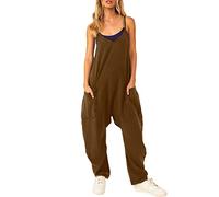 riou Mono Mujer Verano Elegante Largo 2024 Monos de Vestir Verano Talla Grande Peto Sin Mangas Mono Color Sólido Pantalones Anchos de Rectos Playsuit Fiesta de Noche Casuales Jumpsuits