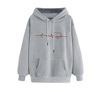 riou Mujer Sudaderas con Capucha Moda Tops Corazón Lindo Impreso Suelta Camiseta Manga Larga Suéter Jersey Casuales Ropa Otoño Invierno