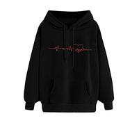riou Mujer Sudaderas con Capucha Moda Tops Corazón Lindo Impreso Suelta Camiseta Manga Larga Suéter Jersey Casuales Ropa Otoño Invierno