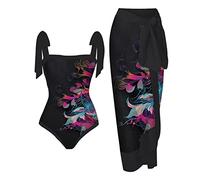 riou Mujer Traje de Baño de Dos Pieza 2023 V-Cuello Halter Bañador+Falda de Playa y Pareos Cintura Alta Conjuntos Traje De Baño con Relleno Natacion Viajes Playa Swimsuit Bikini