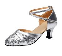 riou Mujeres&Niña Zapatos Latinos de Baile salón Casuales Zapatos Latinas de Baile Dance Square Shoes Calzado Cómodo y Antideslizante Sandalias con Punta Abierta Oro 35-43