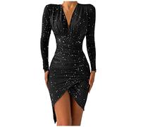 riou Ofertas Flash Vestidos De Fiesta Mujer Elegantes Rojo Ccuello en V Manga Larga Vestido de Trabajo Terciopelo Informal Bodycon Sexy Mini Vestido Fiesta Vestido Invierno de cóctel con Pliegues