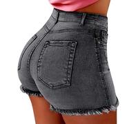 riou Pantalón Corto Vaquero Mujer 2022 Ajustado Lavado Rasgados Vintage Casual Pantalones Chica Adolescente Ligero y transpirable Jeans Pantalones de Yoga con Bolsillos Vacación
