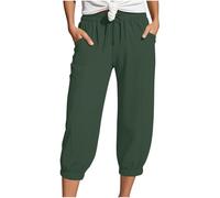riou Pantalon Pirata Verano Mujer Tallas Grandes Casuales Lino Flojo Loose Fit Elástico Pantalones Ligeros Estampado Vintage Pantalon Fluido Color Sólido Flojo Viajes Playa Vacaciones