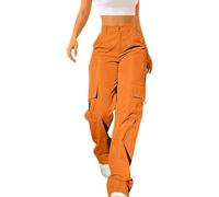 riou Pantalones Chándal Mujer Cargo Largo Hip Hop Moda Retro Pantalones de Pierna Ancha Elástico Suelto Multibolsillos Pantalón Largo Casuales Comodos Pantalón Deportivos Talla Grande 3