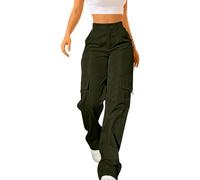 riou Pantalones Chándal Mujer Cargo Largo Hip Hop Moda Retro Pantalones de Pierna Ancha Elástico Suelto Multibolsillos Pantalón Largo Casuales Comodos Pantalón Deportivos Talla Grande