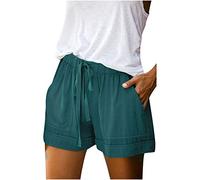 riou Pantalones Cortos Mujer Verano Vestir Cintura Elástica Vintage Flowers Pantalones Casuales Chica Adolescente Suelto y Cómodo Shorts con Cordón y Bolsillos para Correr Yoga Fitness Gimnasio