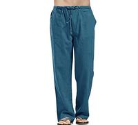 riou Pantalones Largos Verano Hombre Casual Algodón y Lino Pantalones de Playa Tallas Grandes Pantalones Deportivos Anchos Pantalón Largos Informales para Playa/Hogar/Uso Diario