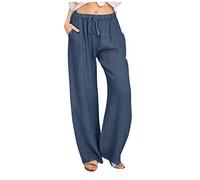 riou Pantalones Mujer Comodos Verano Talla Grande Pantalones Casual Transpirable Pantalones Rectos con Bolsillos y Cordón Jogger Sweatpant para Yoga Jogging Fitness Running