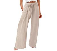 riou Pantalones Mujer Verano Anchos Talla Grande Algodón Pantalones Casuales Cintura Alta Elasticos Pantalones de Cómodos Suave y Cómodo Pantalón de Chándal Trabajo Yoga Pants