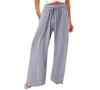 riou Pantalones Mujer Verano Anchos Talla Grande Algodón Pantalones Casuales Cintura Alta Elasticos Pantalones de Cómodos Suave y Cómodo Pantalón de Chándal Trabajo Yoga Pants