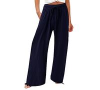 riou Pantalones Mujer Verano Anchos Talla Grande Algodón Pantalones Casuales Cintura Alta Elasticos Pantalones de Cómodos Suave y Cómodo Pantalón de Chándal Trabajo Yoga Pants