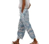 riou Pantalones Mujer Verano Frescos Talla Grande Lino 7/8 Cintura Alta Elasticos Largas Pantalón Deporte Causal Flojo Largos Playa con Bolsillos y Pantalones de Cómodos Tallas Grandes S-5XL
