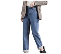 riou Pantalones Vaqueros Para Mujer Térmica Terciopelo Leggings Mallas Elásticos Ropa Deportivos Casuales Pantalones Cálidos con Bolsillo Tallas Grandes Pantalones Vaqueros con Forro Polar