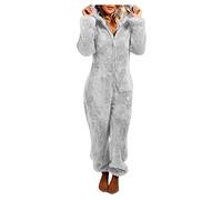 riou Pijama Invierno Mujer, Enteros Monos Talla Grande Empalme Jumpsuits Onesies Sleepwear Romper Manga Larga Cuello V Suave y Confortable Invierno Fiesta Ropa de Dormir