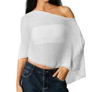 riou Poncho Tops Mujer Verano Asimétrico Tejido Camisolas Playa de Bikini Tank Top Suelta Mesh Transparente Cover Up Casual Blusa Playeras Pareos para Playa Vacaciones Viajes