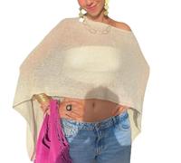 riou Poncho Tops Mujer Verano Asimétrico Tejido Camisolas Playa de Bikini Tank Top Suelta Mesh Transparente Cover Up Casual Blusa Playeras Pareos para Playa Vacaciones Viajes
