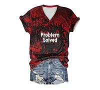 riou Problem Solved Halloween Camiseta Mujer Manga Corta I M Fine Divertido 3D Estampada Disfraz de Halloween Blusa Fiesta Terror Sangriento Feo Camiseta Tops Chica Talla Grande T-Shirt tee
