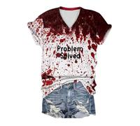 riou Problem Solved Halloween Camiseta Mujer Manga Corta I M Fine Divertido 3D Estampada Disfraz de Halloween Blusa Fiesta Terror Sangriento Feo Camiseta Tops Chica Talla Grande T-Shirt tee