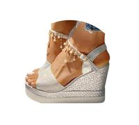 riou Sandalias Mujer Plataforma Esparto Verano Casual Alpargatas de Cuña Plateau Moda Punta Abierta Boca de pez Comercio Exterior Sandalias de Estilo Romano, Zapatos de Playa para Mujer Plata 3